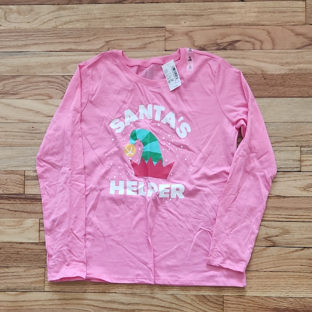 The Children's Place Pink Santa's Helper Long Sleeve Tee